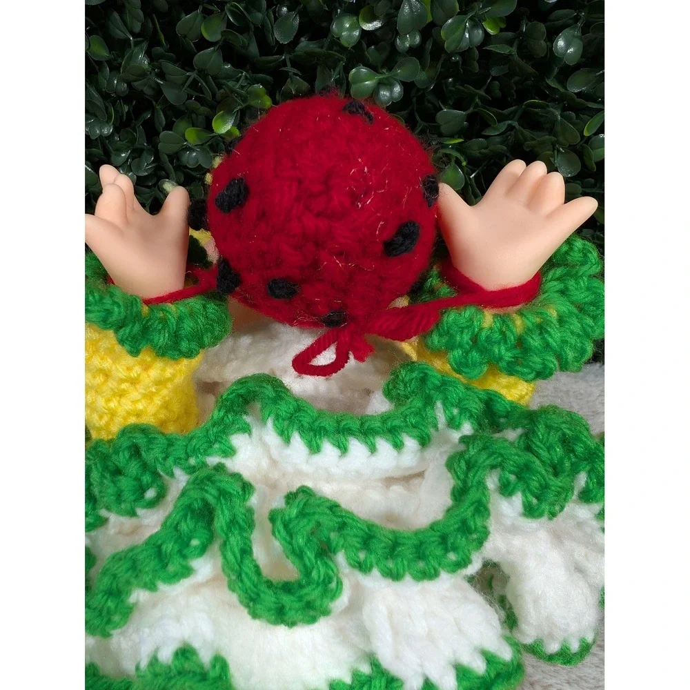 Handmade Crochet Strawberry Shortcake Inspired Doll Red Green Yellow Vinyl‎ Face